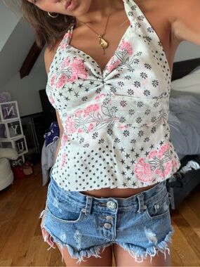 Hand Made by Me!! Free People Bag Halter Cami Top in White with Pink Accents